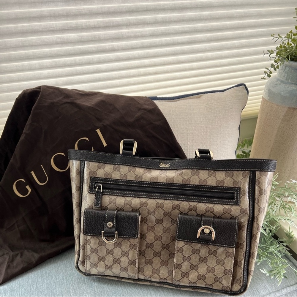 Gucci Beige Brown Monogram Canvas Tote Bag